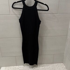 Sleeveless Black Ribbed Halter Midi Dress